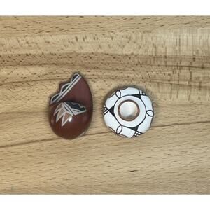 2 Vintage Pueblo Miniature Pottery Set Hand-painted Signed Isleta Earlene Native